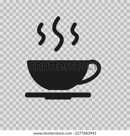 Cup with tea, silhouette symbol, vector cut glyph, tea sign on transparent background.