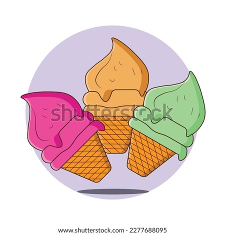 Cone Ice cream Cartoon vector illustration. Different flavor cone ice cream.Flat Ice cream design element for the comic, doddle, sticker, UI design, T-shirt, or social media post