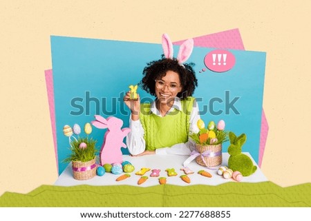 Collage photo poster postcard picture of positive funny girl preparing favorite holiday season event isolated on painted background
