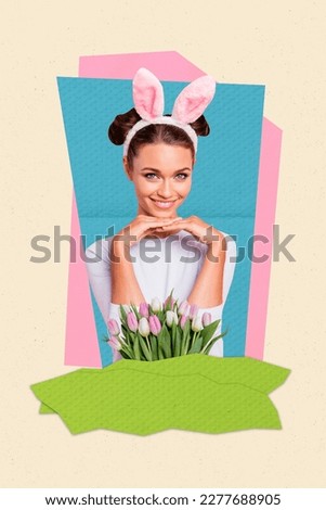 Collage photo poster postcard picture of attractive lady enjoy favorite time holiday event green season isolated on painted background
