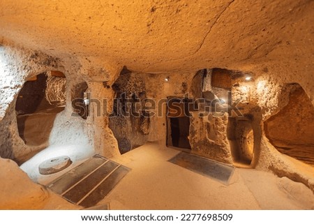 Derinkuyu underground city ancient cave in Cappadocia, Turkey, travel place of Goreme. Royalty-Free Stock Photo #2277698509
