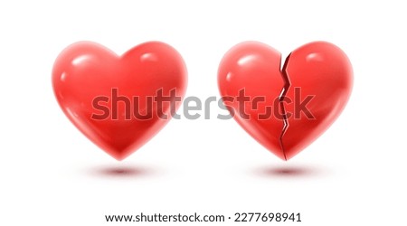 3d realistic vector icon set. Read heart whole and cracked, broken. Isolated. Royalty-Free Stock Photo #2277698941