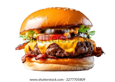 Cheesburger Tasty And Delicious Cheese Burger, Isolated On White Background. Fast Food Restaurant Sandwich