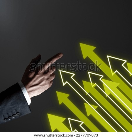 Finger pressing virtual button. Futuristic style image with colored glow. Man pointing to main information about technical news. Creative Ideas And Important Concepts.