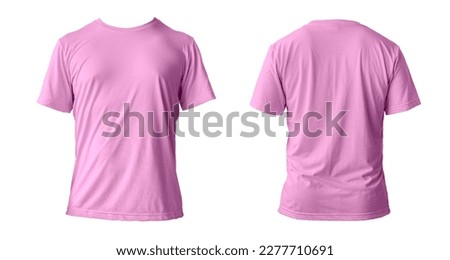 Blank pink clean t-shirt mockup, isolated, front view. Empty tshirt model mock up. Clear fabric cloth for football or style outfit template. clipping path