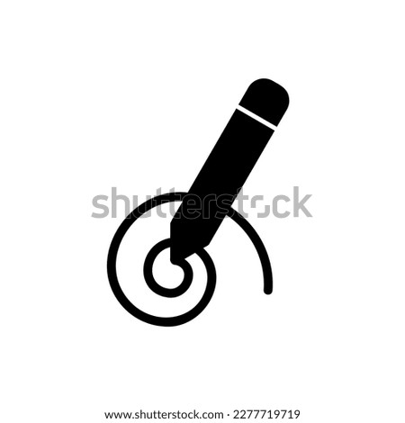 Create icon with pencil or pen to draw spiral line designs in black solid style Royalty-Free Stock Photo #2277719719