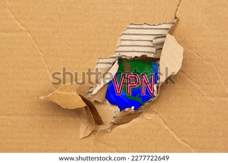 Virtual Private Network through hole in cardboard form, virtuelles Netzwerk, business VPN solutions for enterprise to secure data communications and extend private network services while maintaining