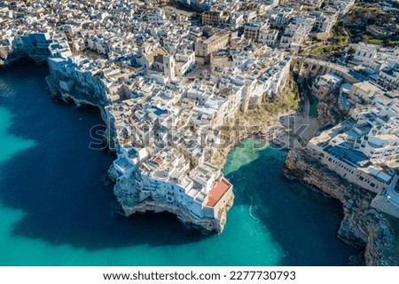 Aerial panoramic view of Polignano a Mare, Bari Province, Apulia (Puglia), southern Italy Royalty-Free Stock Photo #2277730793