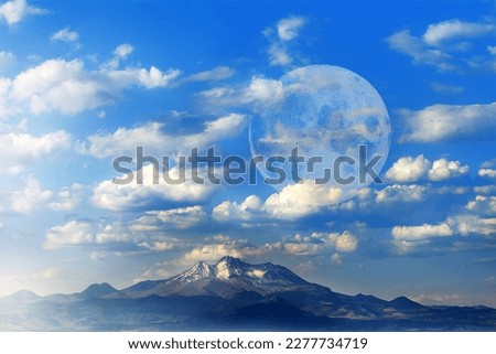 Earth, moon, mountain, clouds and ecological environment
