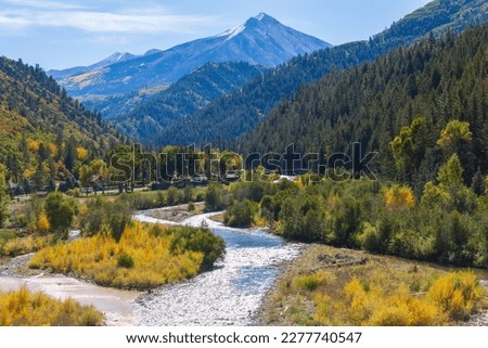 River flowing out of a mountain valley near Paonia, Colorado in autumn Royalty-Free Stock Photo #2277740547