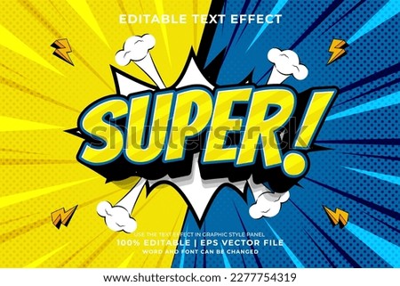 Editable text effect super comic 3d Cartoon Comic style premium vector