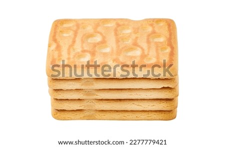 Rectangular sweet cookies, rounded corners,  five pieces stacked one on one, isolated on white background with clipping path
