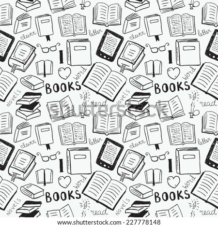 Books doodles seamless background Royalty-Free Stock Photo #227778148
