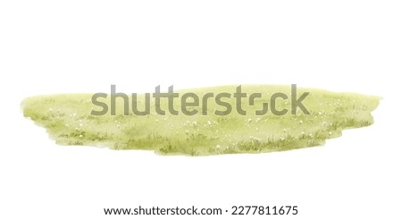 Green lawn isolated on white background. Watercolor hand drawn illustration sketch