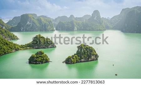 Beautiful limestone karst islands of Ha Long Bay in Vietnam. View from Ti-Top Island Royalty-Free Stock Photo #2277813063
