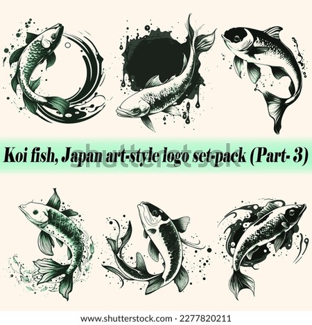 Mega collection set-pack Vector Koi fish Japan art-style logo and icon, Drawing Elegant style