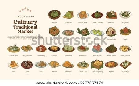 Isolated set of indonesian culinary traditional market snack food hand drawn illustration Royalty-Free Stock Photo #2277857171