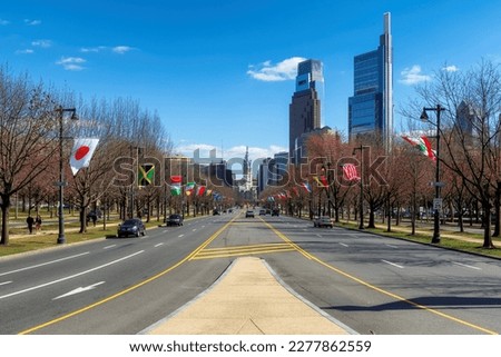 Philadelphia skyline in beautiful spring sunny day, Philadelphia, Pennsylvania	