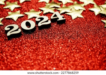 Happy New year 2024 with space copy on red glitter background