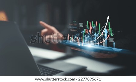 Businessman analyzing company growth, future business growth arrow graph, development to achieve goals, business outlook, financial data for long term investment. Royalty-Free Stock Photo #2277895671