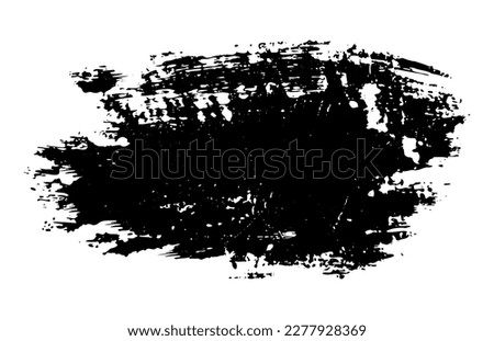 Hand drawn black ink brushstroke texture isolated on white background. Abstract freehand distressed splash. Artistic design element. Vector shape for stamp, seal, frame, banner, grunge background.
