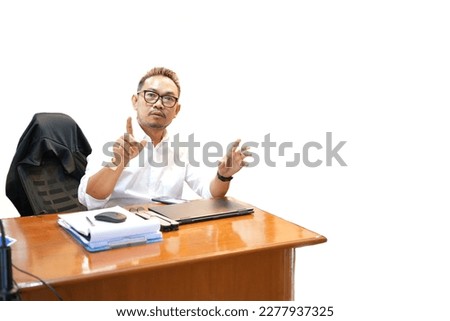 white wallpaper isolated manager white shirt sitting on the desk