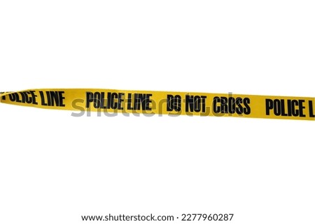 Yellow Belt with black color text message "POLICE LINE DO NOT CROSS" isolated on white background. This has clipping path. 