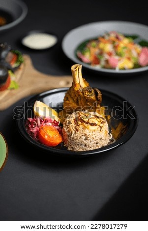 Middle Eastern dish. Lamb shank with rice.