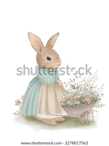 Pastel vintage bunny drawing, easter bunny, shabby chic drawing