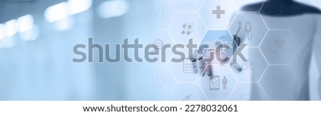 Artificial intelligence (AI) in healthcare concept. Helping to diagnose diseases more accurately, personalize treatments, and reduce costs. Analyze  data to identify patterns and predictions. Royalty-Free Stock Photo #2278032061