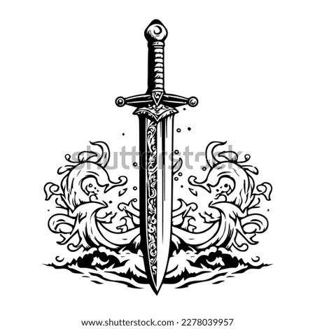Set sail with the power of the sword. Hand drawn sword logo silhouette collection for your next adventure Royalty-Free Stock Photo #2278039957
