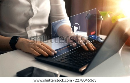 Live digital stream multimedia player.Person watching a live stream.Online live stream window. Video streaming on internet concept.