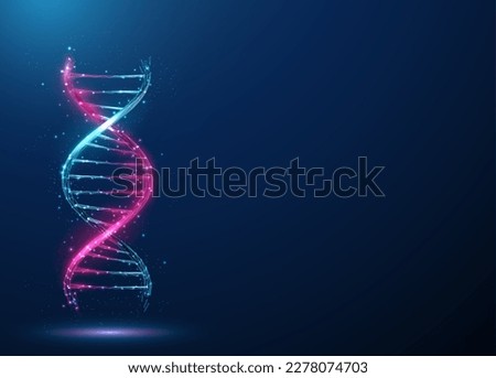 Abstract blue and purple 3d DNA molecule helix. Gene editing genetic biotechnology engineering concept. Low poly style design. Geometric background Wireframe light graphic connection structure Vector Royalty-Free Stock Photo #2278074703