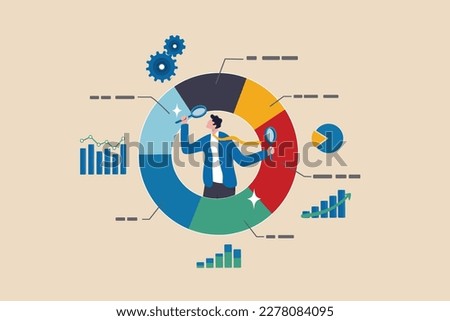 Analyze data, financial research analytics, data analysis, chart and graph or diagram, database report or predictive visualization concept, businessman with magnifying glass analyzing pie chart data. Royalty-Free Stock Photo #2278084095