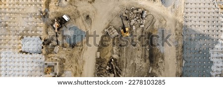 aerial panoramic view of city construction site.