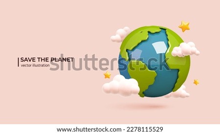3D Global Warming and Climate Change Concept. Realistic 3d design of Planet Earth with Clouds and Stars around in cartoon minimal style. Vector illustration Royalty-Free Stock Photo #2278115529