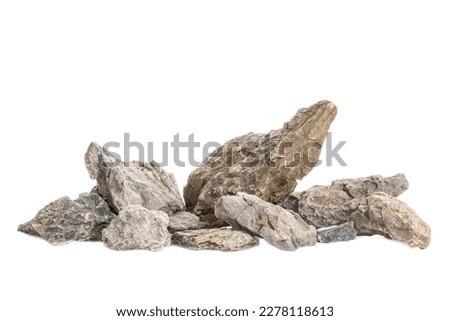 Grey mountain stone for freshwater aquarium aquascaping design isolated on the white background. Royalty-Free Stock Photo #2278118613