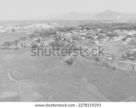 Black and white, Monochrome top view of a residential area on the outskirts of the city of Bandung - Indonesia