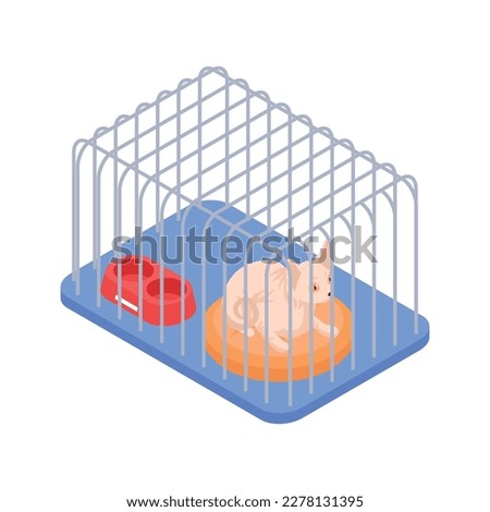 Animal shelter isometric icon with homeless cat in cage 3d vector illustration Royalty-Free Stock Photo #2278131395