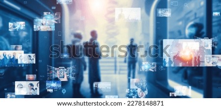Futuristic street and digital contents concept. Digital advertisement. Wide angle visual for banners or advertisements. Royalty-Free Stock Photo #2278148871