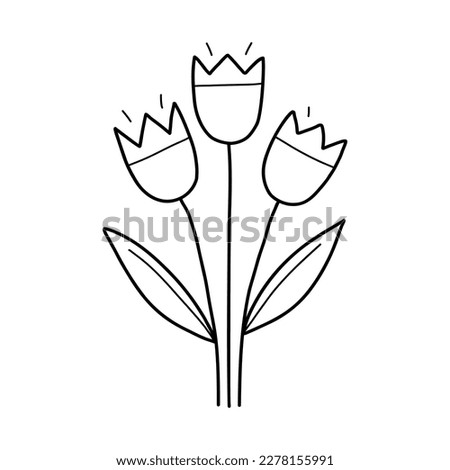 Tulip spring flower vector doodle illustration. Floral cute outline tulip simple illustration for kids, greeting cards, holidays