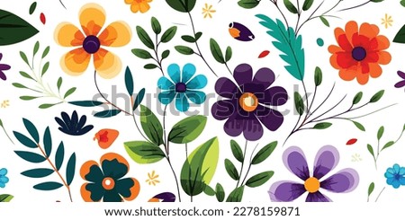 small Floral seamless pattern with abstract doodle flowers, realistic, small explosive flowers, Vector illustration, vivid colors, white background, natural color, vector image, scattered flowers