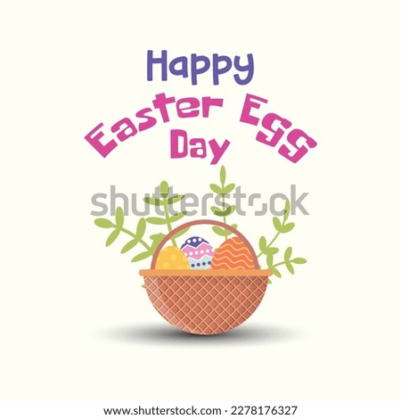Happy easter egg basket vector illustration with natural leaf