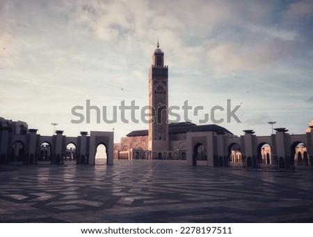 dramatic look of Hassan II Mosque at sunset. Casablanca, Morocco  Royalty-Free Stock Photo #2278197511