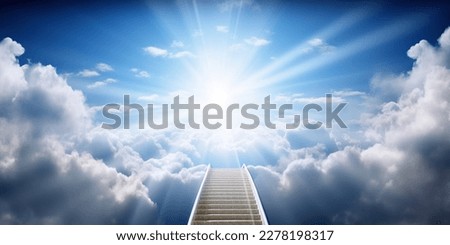 Stairway through the clouds to the  heavenly light. Stairway to heaven Royalty-Free Stock Photo #2278198317