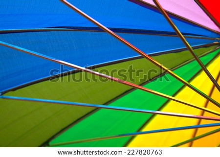 underside of a rainbow umbrella abstract colorful background