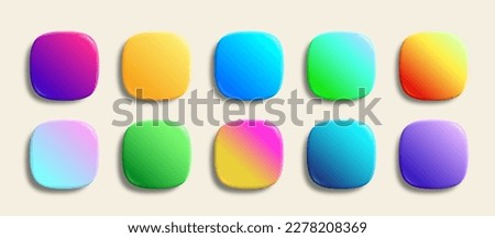Superellipse glossy app icons vector backgrounds collection. 3D squircle buttons with neon holographic gradients and realistic soft shadows. Rounded rectangle shapes for web and mobile applications Royalty-Free Stock Photo #2278208369