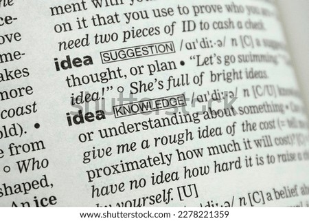 Closeup image of the word "idea" in English dictionary Royalty-Free Stock Photo #2278221359