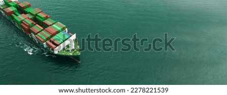 Container ship carrying container import and export, business logistic transportation by container ship in sea,  panoramic copy space for graphic design banner web and tex, photography aerial view 