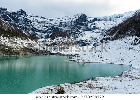 Lake in the mountains Andes winter, Tronador, volcanon Patagonia - APRIL 20, 2022: Nahuel Huapi San Carlos de Bariloche is the capital of Rio Negro province in Argentina 